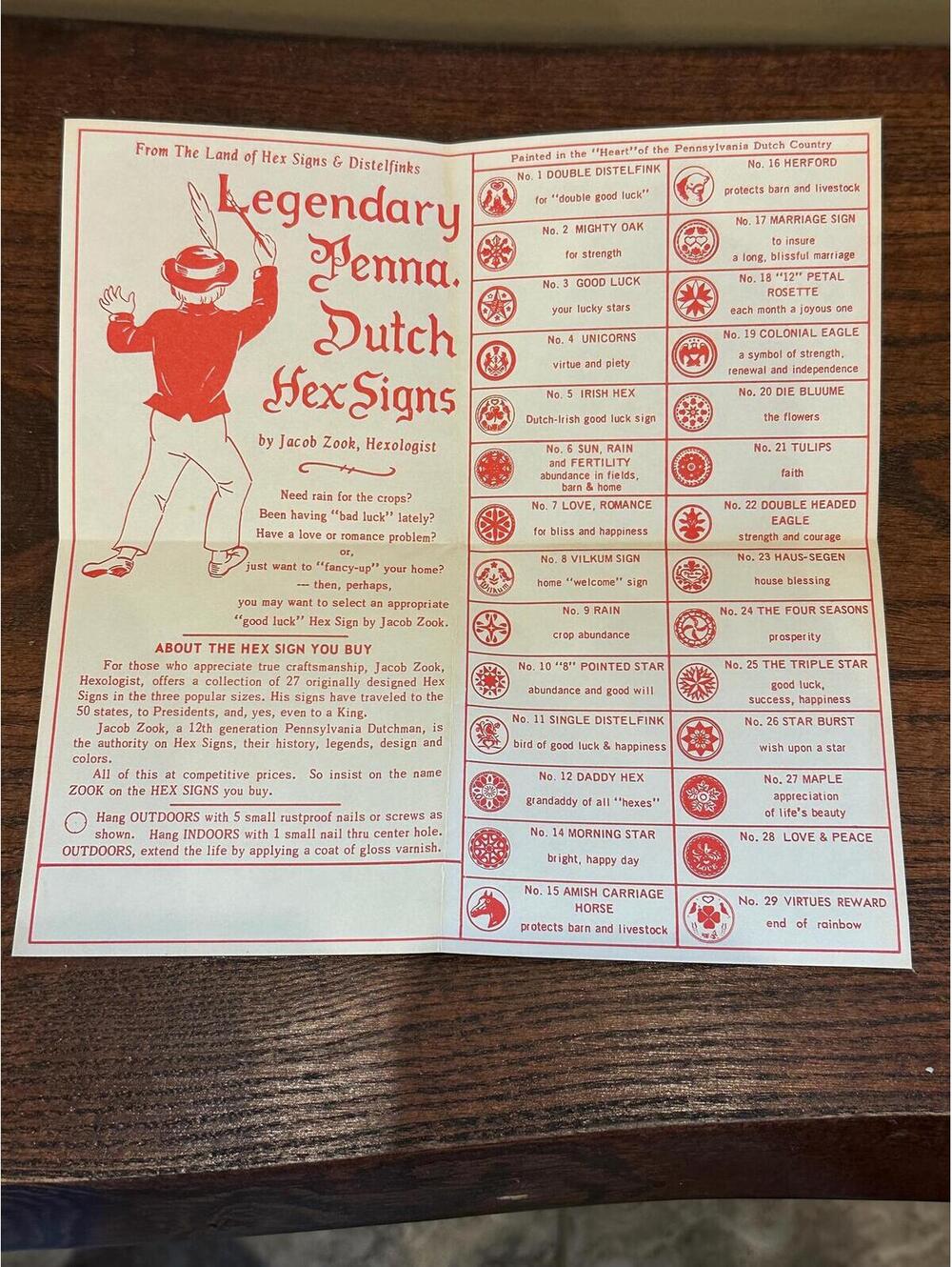 Vintage Pennsylvania Dutch Hex Signs Folding Brochure Poster